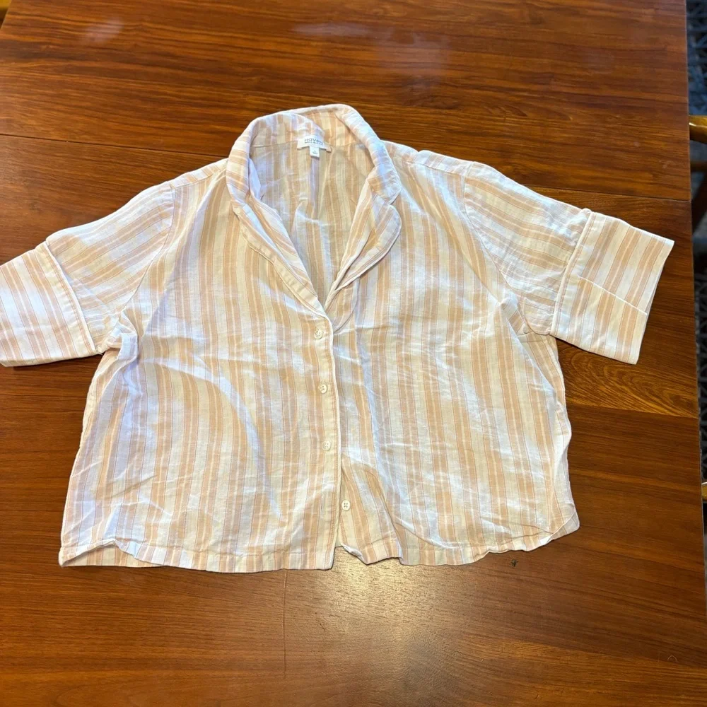 Haven Well Within Organic Cotton Linen Striped Pajama Set Size M Toasted Almond - Picture 2 of 5